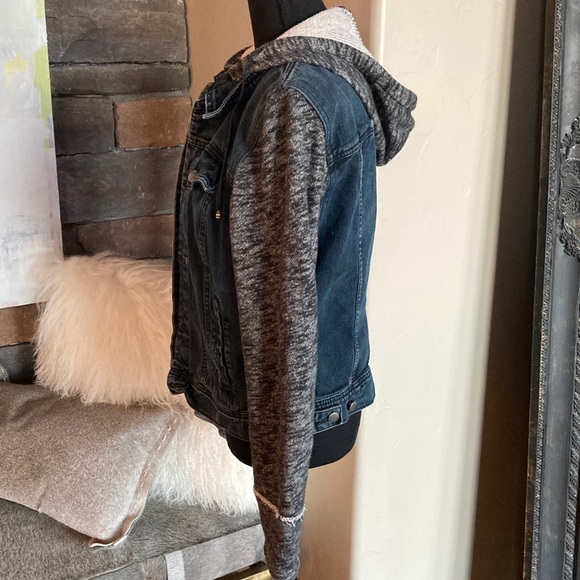 Free People Boho Grunge Hooded Denim Sweatshirt Streetwear Jacket - Picture 7 of 13